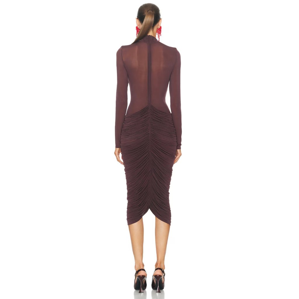 Magda Butrym Long Sleeve Sheer Midi Dress In Burgundy — image 3 of 3